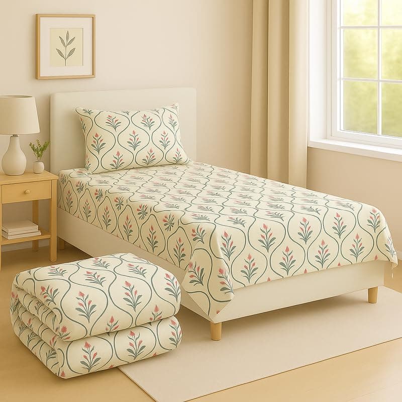 BSB HOME 3 Piece Bedding Set – 1 Single Bedsheet, 1 Pillow Cover & 1 Matching Comforter | Lightweight & Durable | Everyday Use | Winter | Mild Winter - White Pink