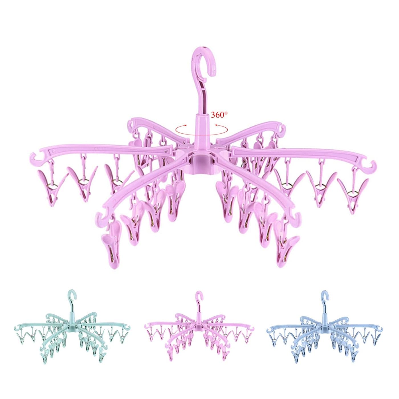 BONYCUST Foldable Drying Rack with 24 Clips for Drying Socks Lingerie Baby Clothes Drying Towels Rotatable Sock Drying Rack