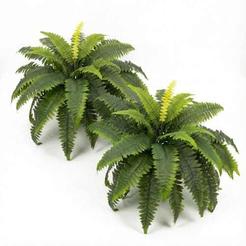 Galebeiren Artificial Ferns for Outdoors Set of 2 Bouquets 33 Diam Large Fake Ferns 37 Fronds Faux Boston Fern Bush Plant for Indoors Home Garden Porch Windowsill Entrance Farmhouse Dcor