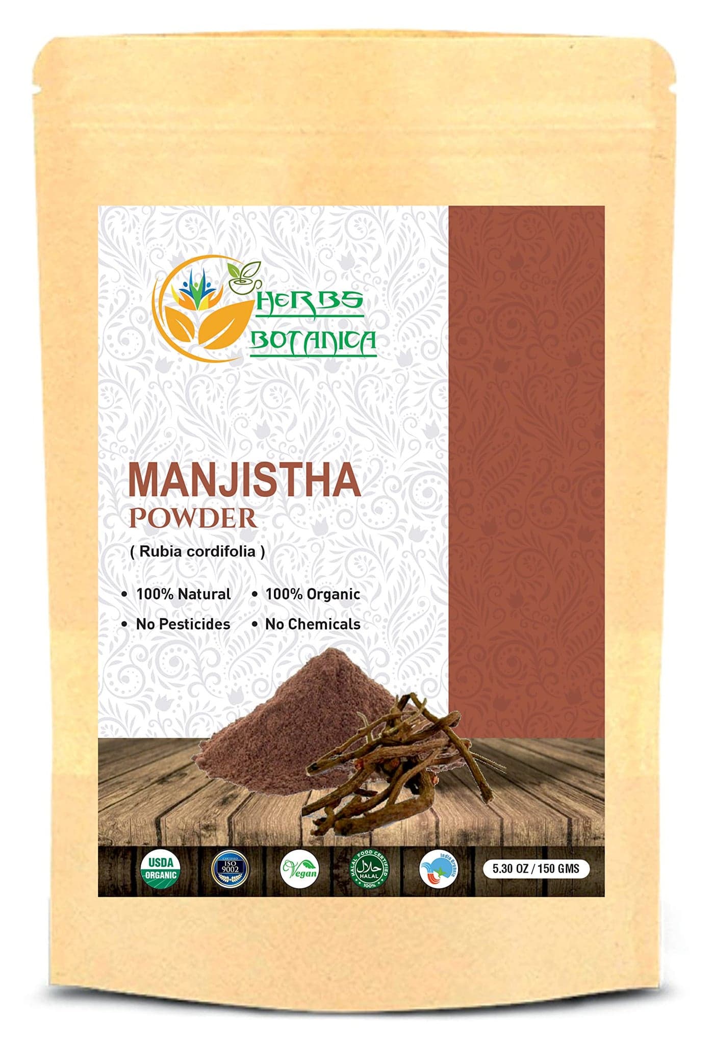 Herbs Botanica Manjistha Root Powder India Maddar Powder Rubia Cordifolia for Natural hair Color Skin Care 53 oz