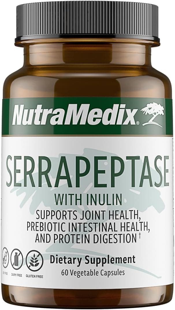 Nutramedix Serrapeptase Supplement Proteolytic Enzymes for Digestion Inulin Made to Support Digestive Health Support Gluten Soy and DairyFree 60 Capsules