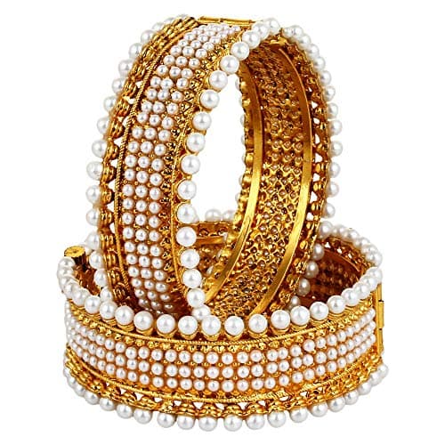Valentine Gifts : YouBella Traditional Jewellery Gold Plated Pearl Bracelets Bangles Jewellery for Women and Girls (2.8)