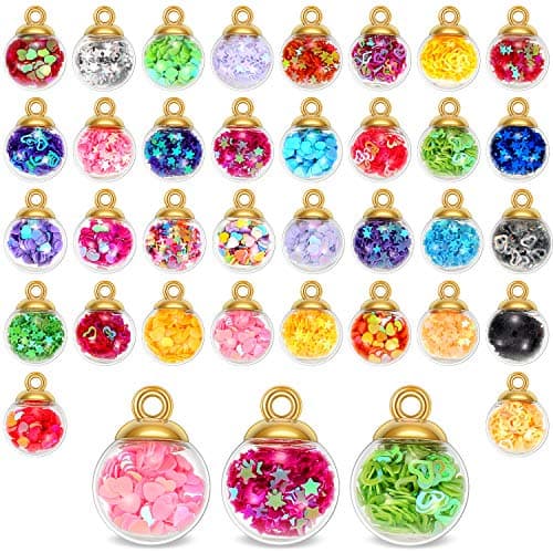 16 mm Colorful Glass Ball Charms Crystal Glass Ball Pendants Jewelry Making Supplies with Shining Stars, Heart-shaped Sequins and Peach Heart Sequins for DIY Necklace Bracelet Crafts (68 Pieces)