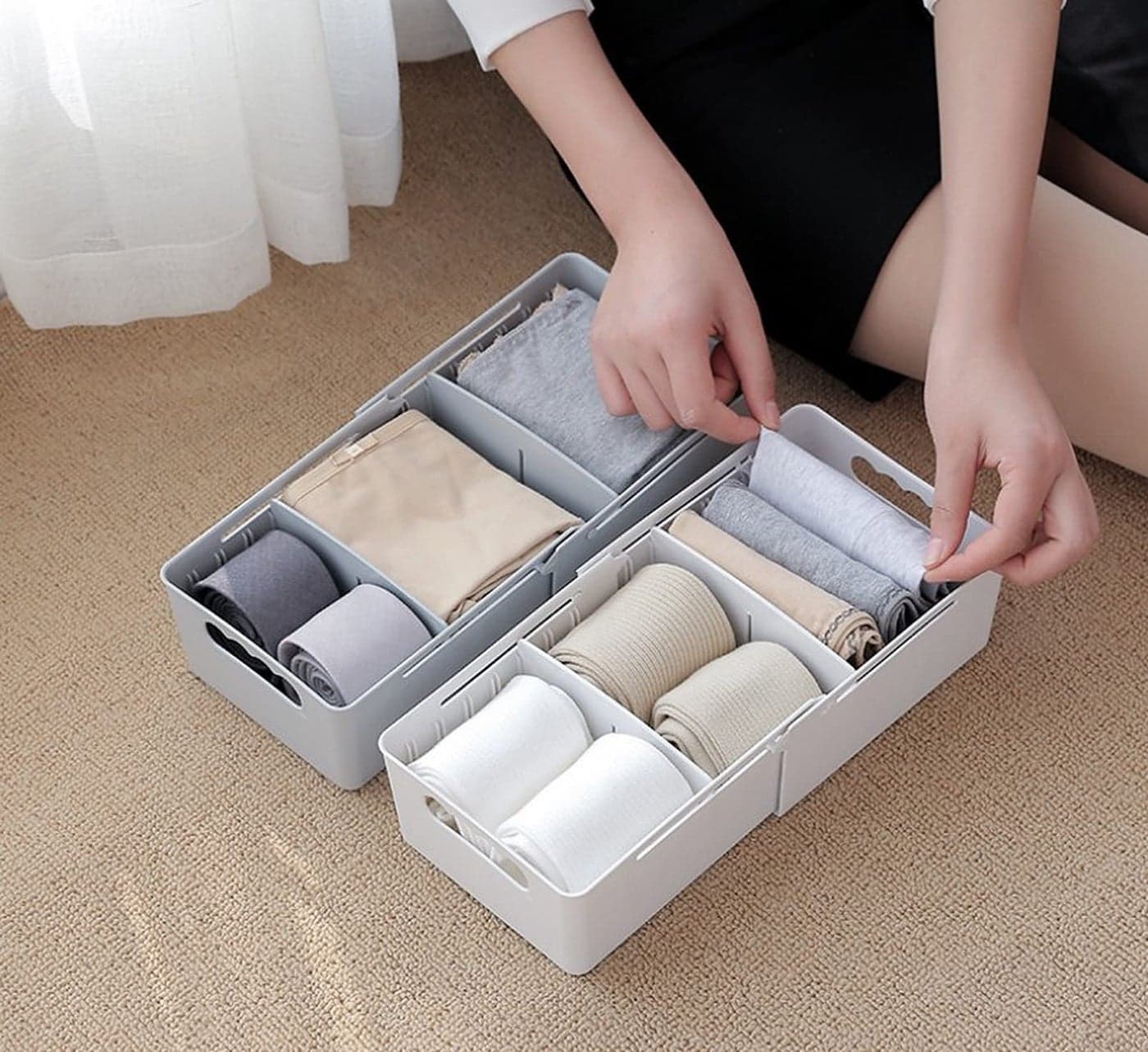 wolpin 1 Pc Retractable Socks Organizer Storage Box Drawer Divider Organizer Closet Storage For Socks Bra, Tie, Undergarments, Inner-Wear, Scarfs - Beige, 32 X 14 X 8 Cms, Plastic, Clothing