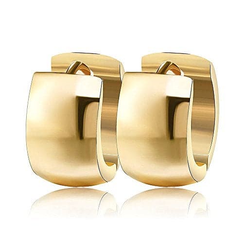 MELUOGE 2 Pairs Unique Fashionable Stainless Steel Small Hoop Earrings for Men Women Huggie Earrings (gold with Silver) Rose Gold (golden)