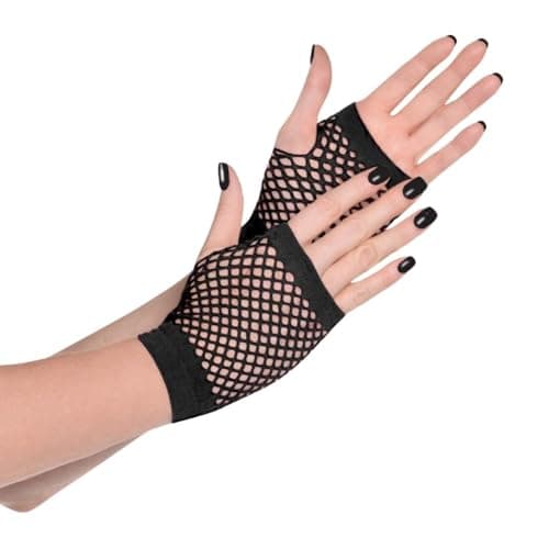 80s Punk Black Fingerless Fishnet Short Gloves One Size 2Piece Set Ideal for Christmas Halloween Theme Parties