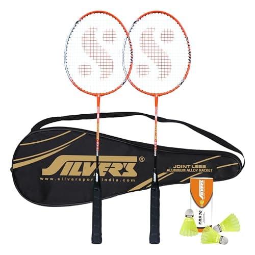 Silver's Jointless Aluminium Alloy Composite Storm Badminton Kit (2 Racquets with Full Cover, 1 Box Nylon Shuttlecock Pack of 3)(Red/Silver)