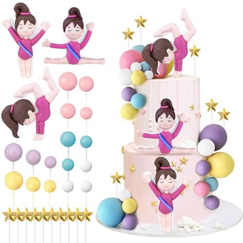 29 PCS Gymnastics Cake Toppers Gymnastics Girl Balls Cake Decorations for Girls Gymnastic Theme Birthday Party Baby Shower Supplies