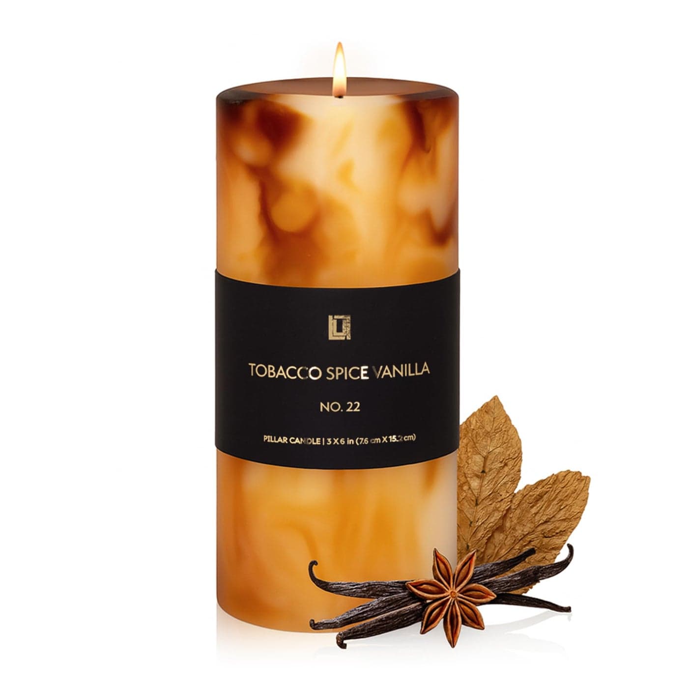 Lulu Candles Tobacco Spice Vanilla 3x6 Pillar Candle Highly Scented Premium Candles in Giftable Box for Home and Office 100 Cotton Wick Slow Burning Long Lasting