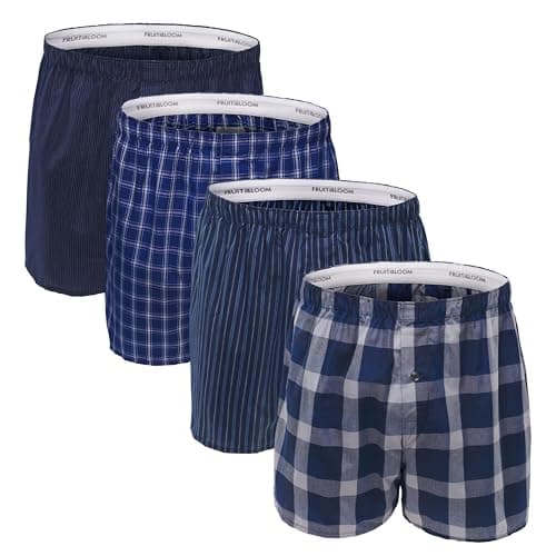 Fruit of the Loom mens Premium Tag-free Cotton Boxer Shorts, Boxer - 4 Pack Woven Assorted, Large US