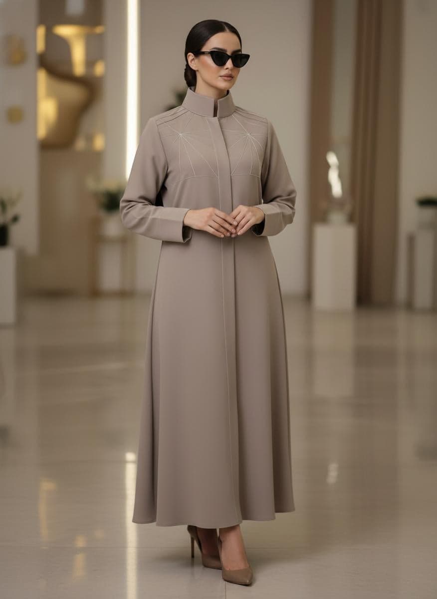 Bold And Modern Nude Cobra Crepe Abaya Mandarin Collar Edition