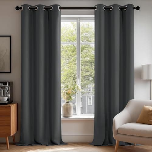 Deconovo Blackout Curtains for Bedroom – Set of 2 42W x 95L Inch Thermal Insulated & Noise Reducing Panels–Home Window Room Darkening Sustainable Grommet Drapes for Living Room and Nursery, Dark Grey
