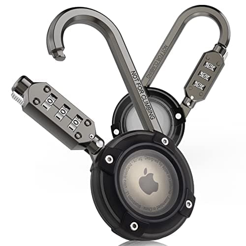 Airtag Holder with 3-Digit Combination Lock, Protective Airtag Case with Metal Carabiner, Air tag Lock Case for Anti-Theft, Apple Airtag Accessory for Luggage, Backpacks, Strollers (1Pack)
