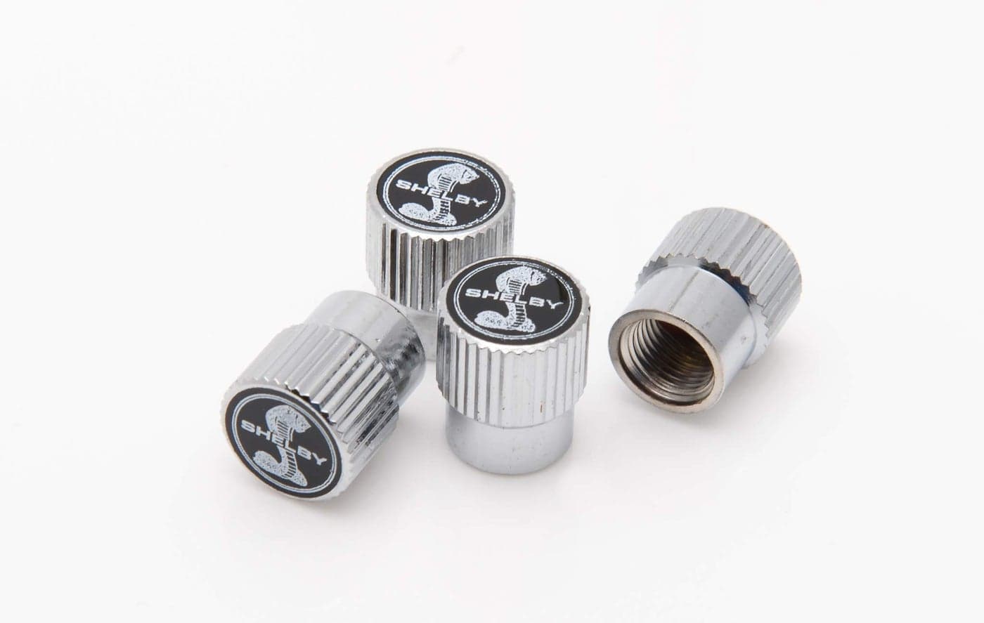 Shelby Super Snake Brass Tire Stem Valve Caps | Nickel Plated Brass | Set of Four | Universal Stem Covers for Cars, SUVs, Bike and Bicycle, Trucks, Motorcycles | Airtight Seal