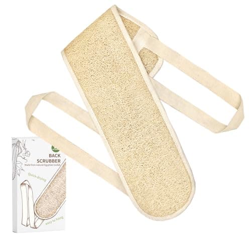 Natural Egyptian Loofah Back Scrubber for ShowerExtra RoughDeep ExfoliatingRich FoamQuick Drying DualHandle Strap Exfoliator for Men and Women