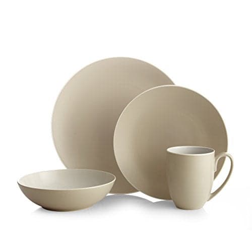 nambe POP 4-Piece Dinnerware Set | Place Setting for 1 | Stoneware Dishes | Includes Dinner Plate, Salad Plate, Coffee Mug, and Soup Bowl | Dishwasher and Microwave Safe | Sand Brown