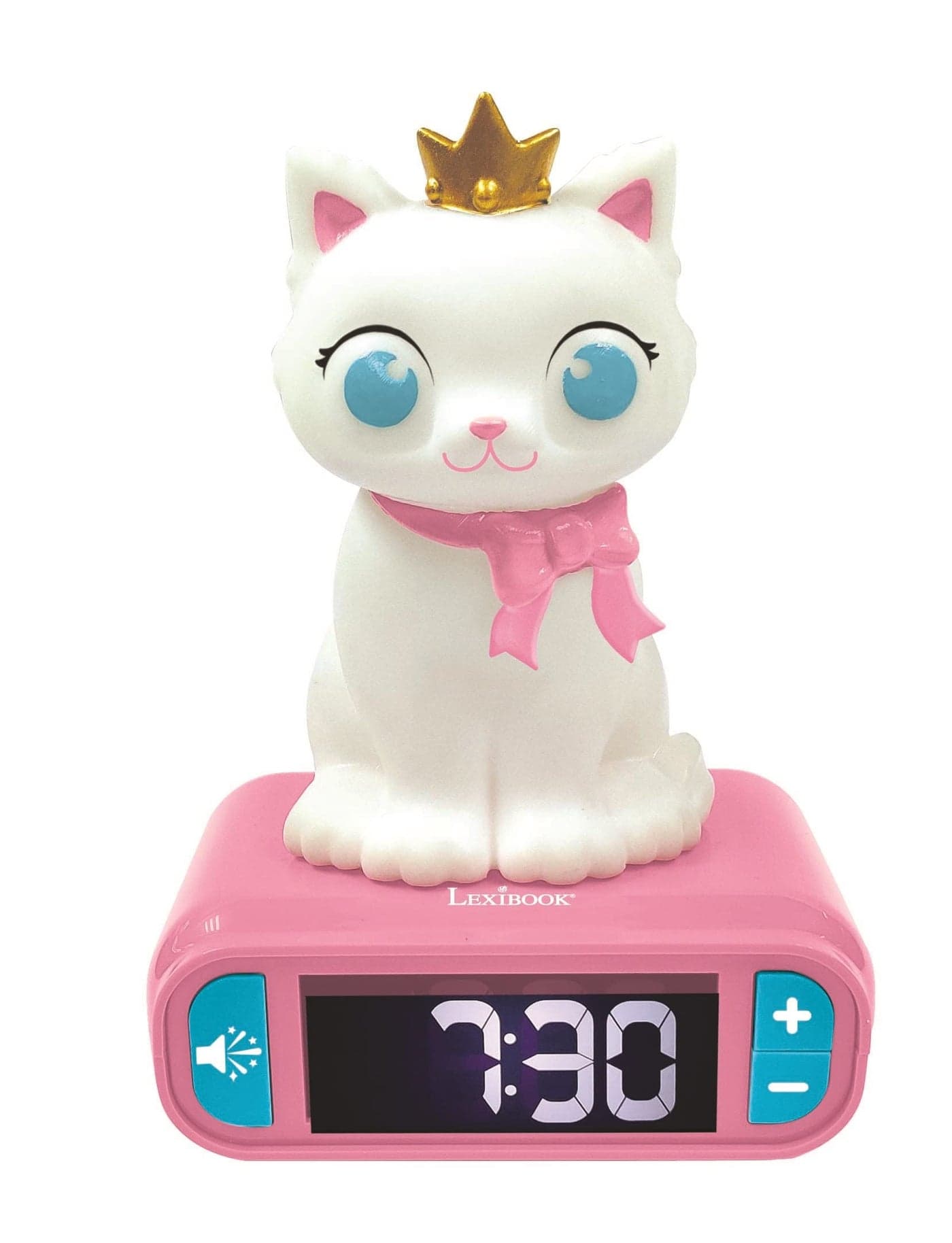 LEXiBOOK Kitten Digital Alarm Clock for Kids with Night Light Snooze Childrens Clock Luminous Cat White and Pink Colours RL800KT