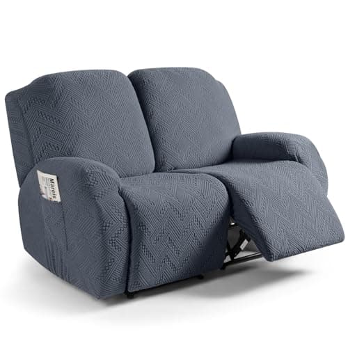 Ruaozz Recliner Sofa Covers Recliner Chair Covers Loveseat Recliner Slipcovers with Pockets Washable Furniture Protector with Elastic Bottom (2 Seater, Grey)