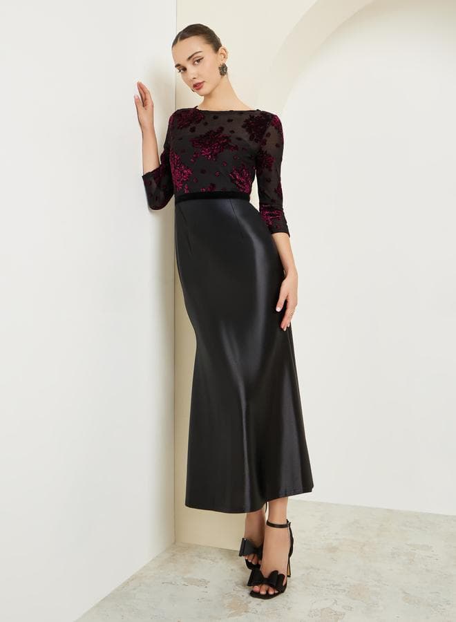 Black Velvet Embellished Mermaid Hem Maxi Dress