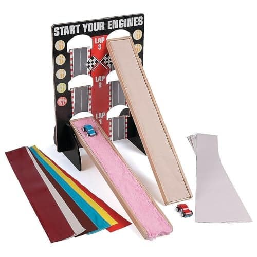Fun Express STEM Motion Friction Science Kit for Kids Age 512 21 Piece Educational Learning Resources with Wooden Ramp Physics Engineering Toys for Classroom Homeschool Experiments