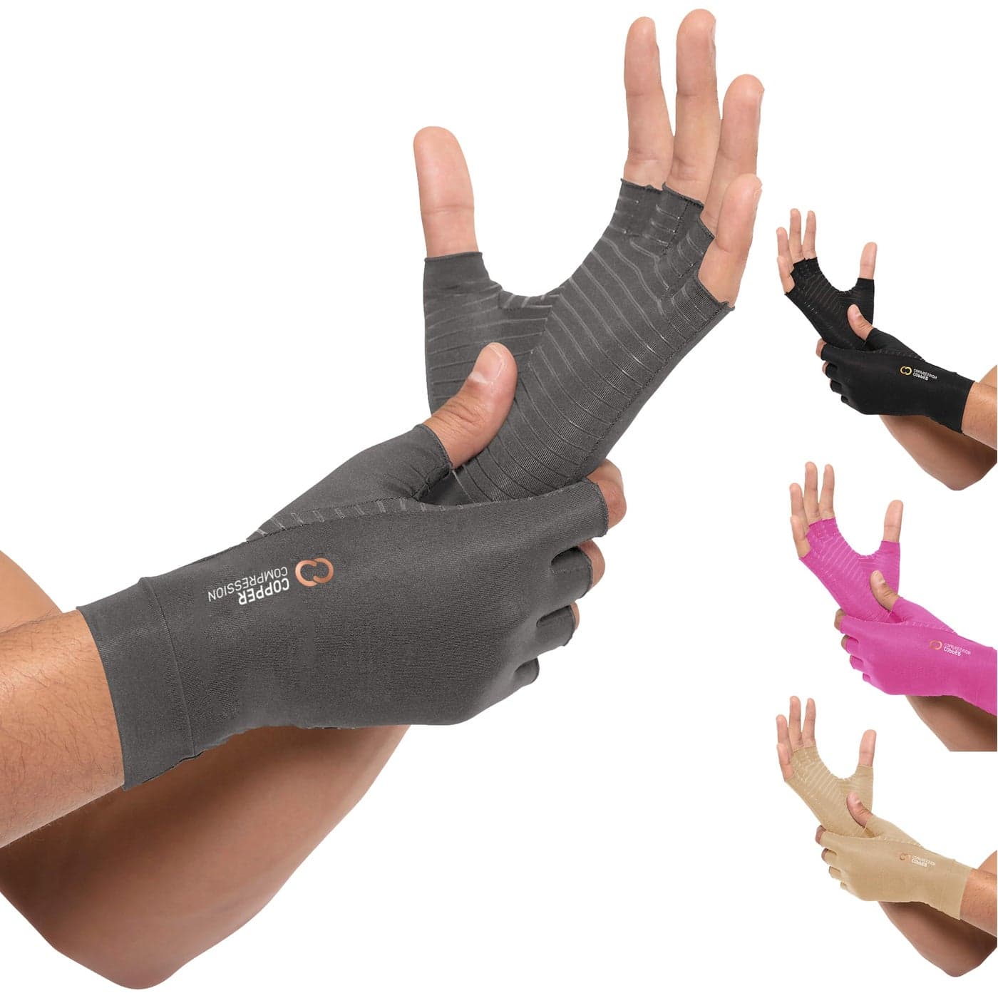 Copper Compression Arthritis Gloves Fingerless Arthritis Carpal Tunnel Pain Relief for Men Women Hand Support Wrist Brace for Neuropathy Rheumatoid Tendonitis Swelling Crocheting Typing Grey XS