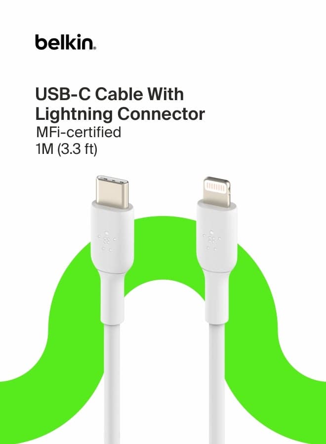 Belkin Usb-C To Lightning Cable (Iphone Fast Charging Cable For Iphone 13, 13 Pro, 13 Pro Max, 13 Mini And Earlier Models) Boost Charge Mfi-Certified Iphone Usb-C Cable (White, 1M) White