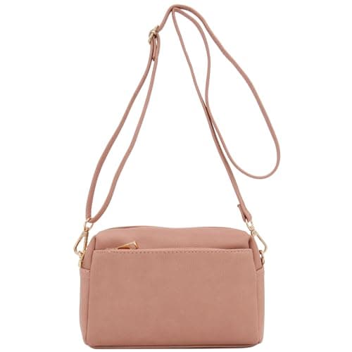 FashionPuzzle Triple Zip Small Crossbody Bag (Dusty Pink)