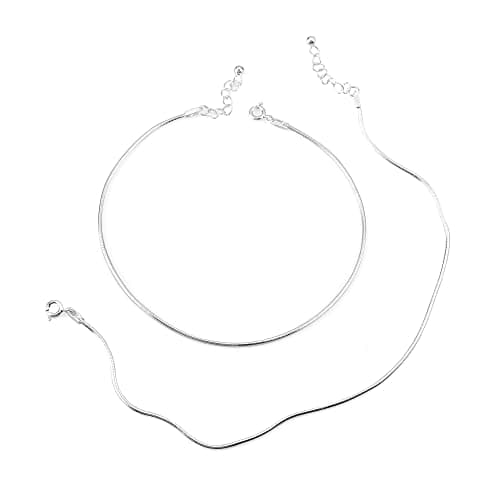 DHRUVS COLLECTION 925 Pure Silver Plain Threaded Snake Pattern Anklet/Payal in Pure 92.5 Pure Silver for Girls & Women