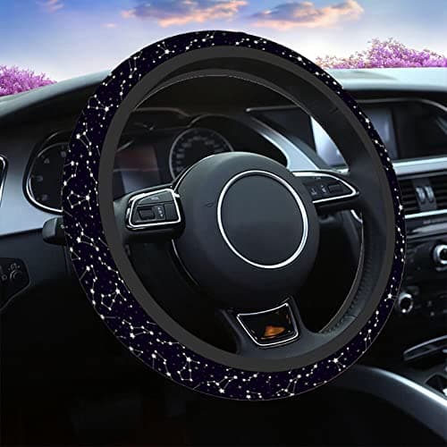 Swono Stars Black Car Steering Wheel Cover Space with Stars and Constellations On Night Starry Sky Safe Driving Anti-Slip Steering Wheel Covers Steering Wheel Protection No Smell Universal 15 Inch