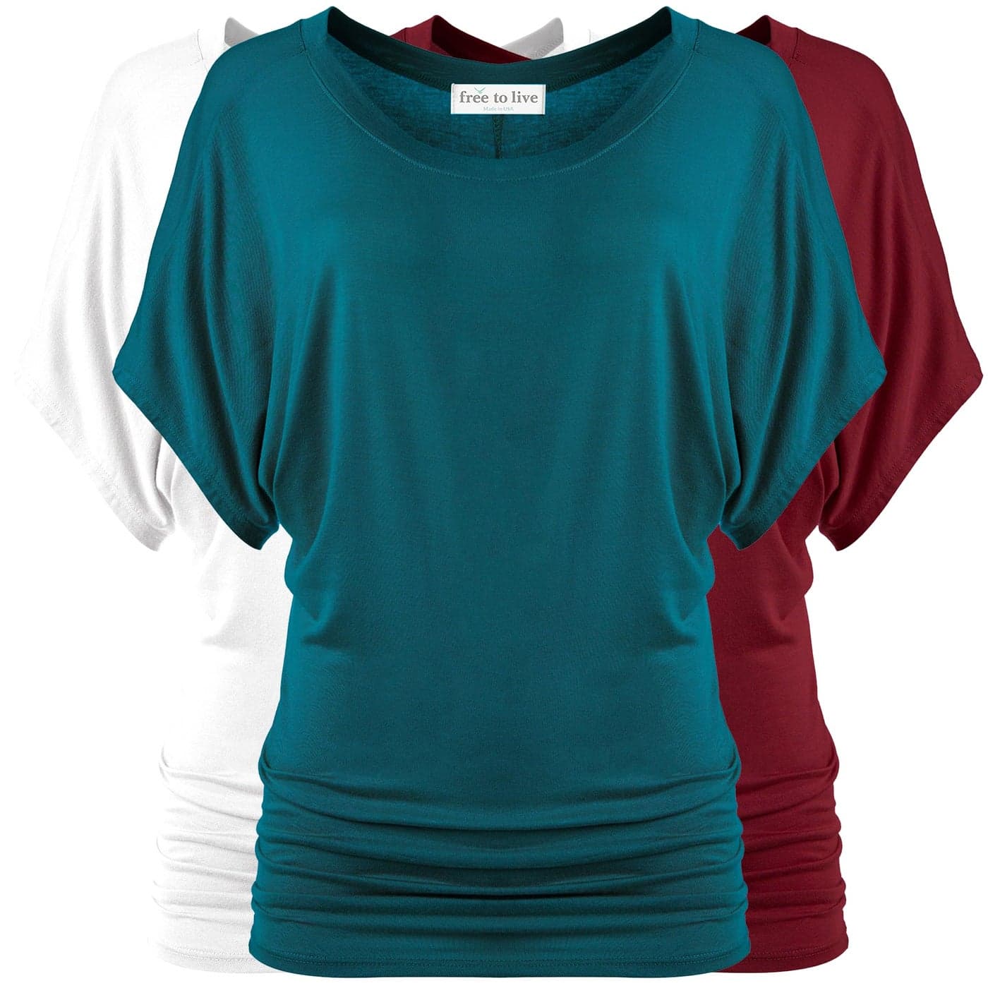 Free to Live 3 Pack Dolman Short Sleeve Business Casual Tops for Women Shirts Fall Dressy Tunic Small Teal Wine White