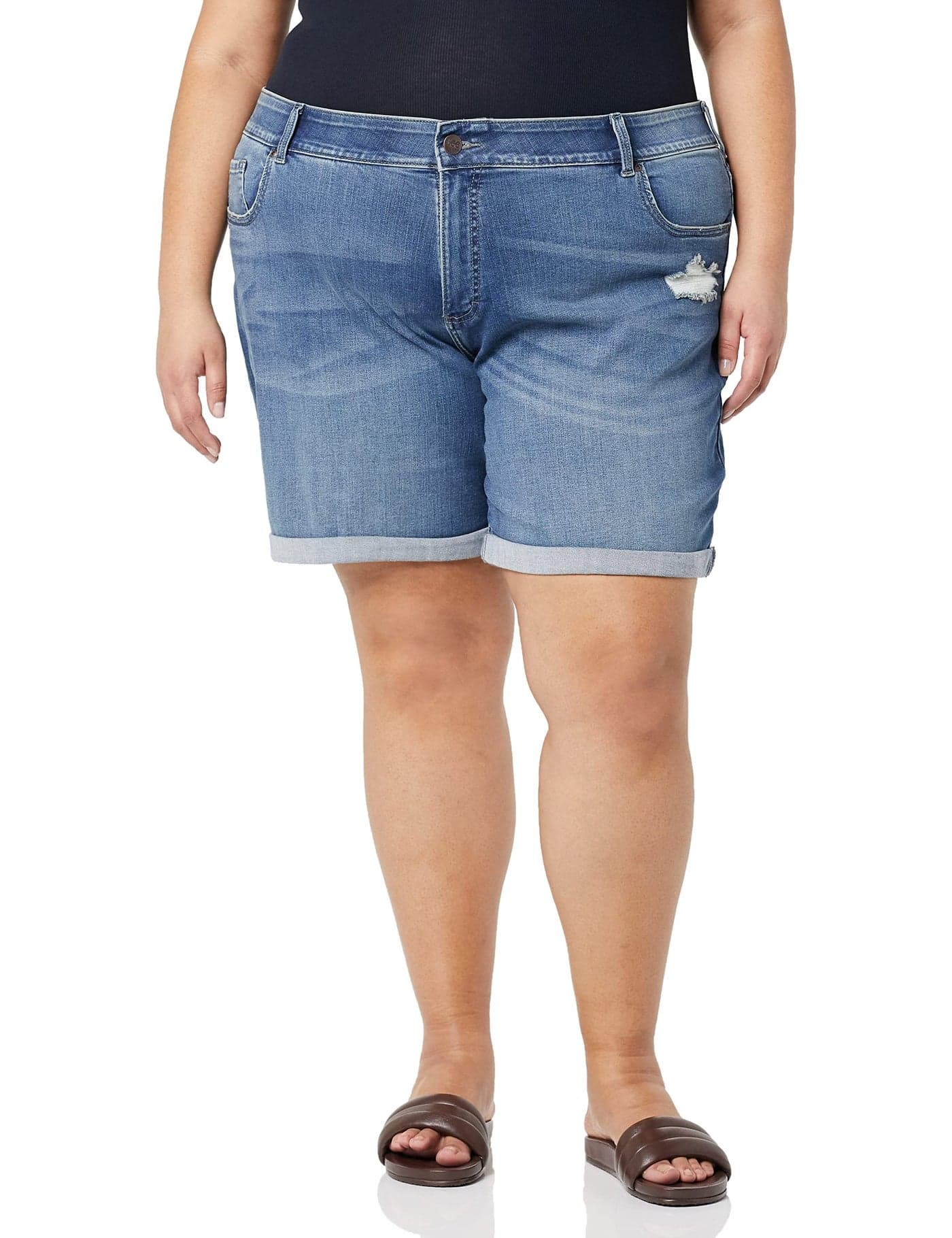 Riders by Lee Indigo womens Modern Collection 8" Double Rolled Cuff Denim Shorts, Riverton, 16 US