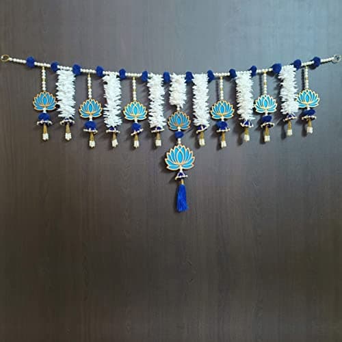 MyGiftyShop Handmade Door Hanging Blue Lotus Style Bandarwal Toran (TL-17) -Diwali New Year Inauguration Wedding Festival Home Decor Pooja (40 Inch X 12 Inch)