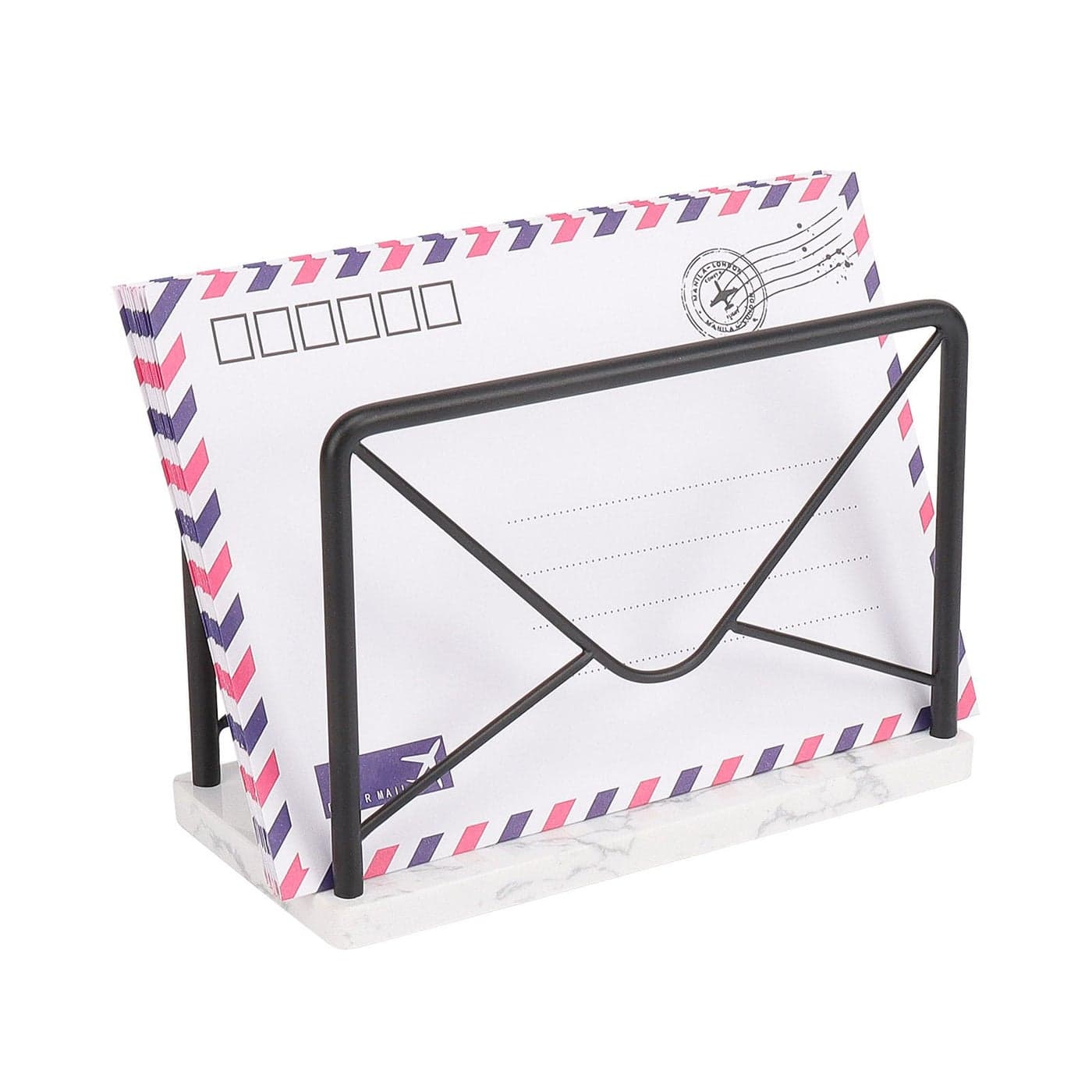 Jeasor Modern Mail Holder for Home Office Metal Letter Organizer Sorter for Desk Cutout Mail Envelope Design Bill Filling Paper Document Rack Envelope Storage Rack with Marble Base