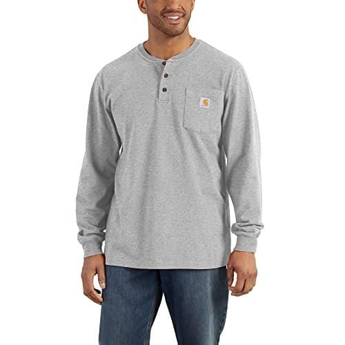 Carhartt Men's K128 Long Sleeve Henley T-Shirt - Medium Regular - Heather Gray