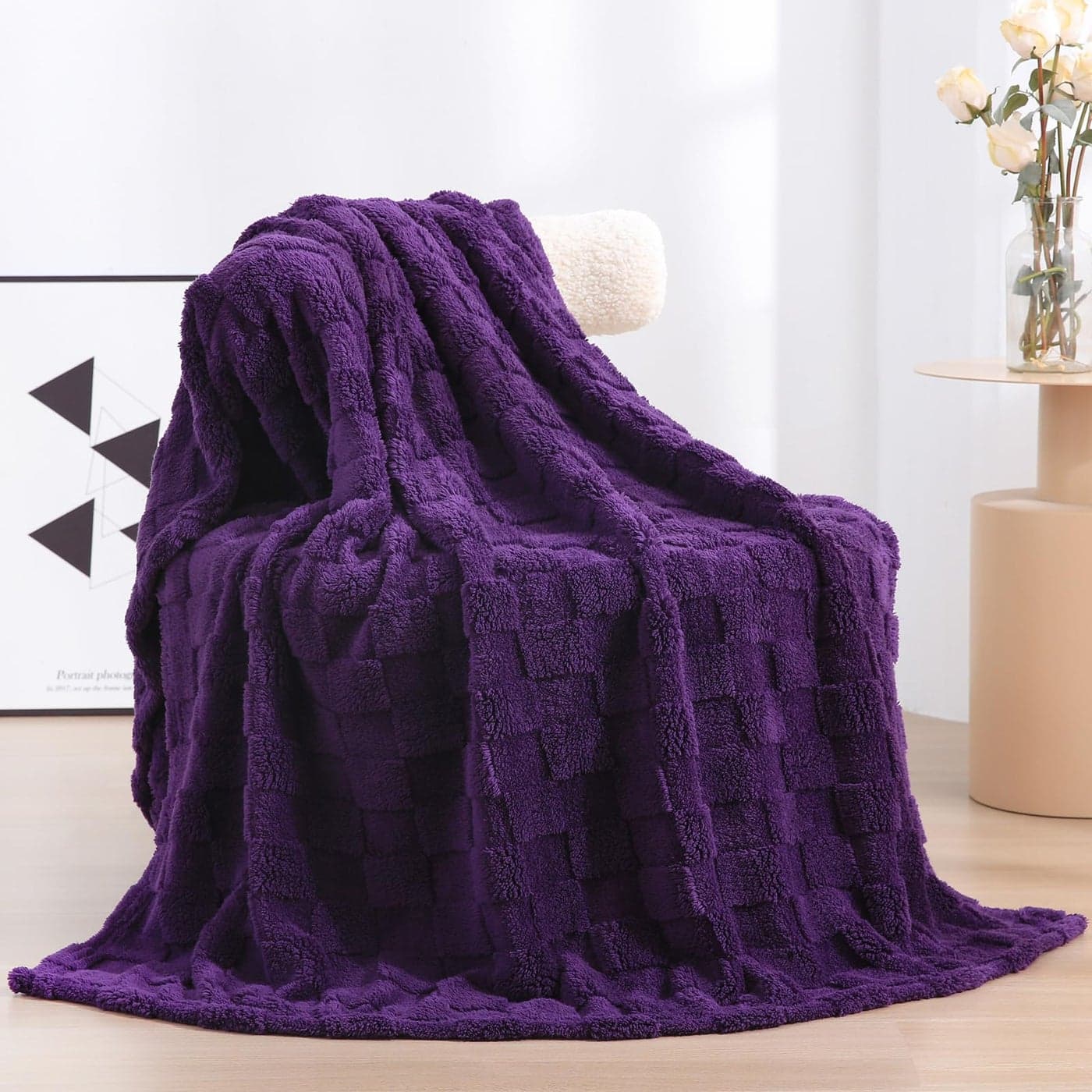 Linecooo Deep Purple Fleece Throw Blanket 5060 for Couch Sofa BedSuper Soft Cozy Plush Microfiber Flannel Blanket with 3D Checkered Design Lightweight for AdultsWomanGirls