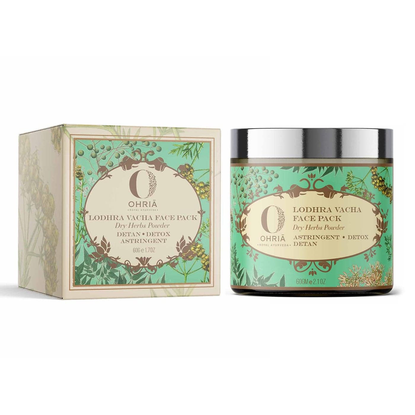 Ohria Ayurveda Lodhra Vacha DeTan Face Pack Natural Dry Herb Powder Reduces Blemishes Acne Marks Tan For All Skin Types 60g