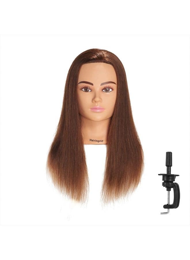 Mannequin Head 20"-22" 100% Human Hair Hairdresser Cosmetology Mannequin Manikin Training Head Hair and Free Clamp Holder (1906LB0414)