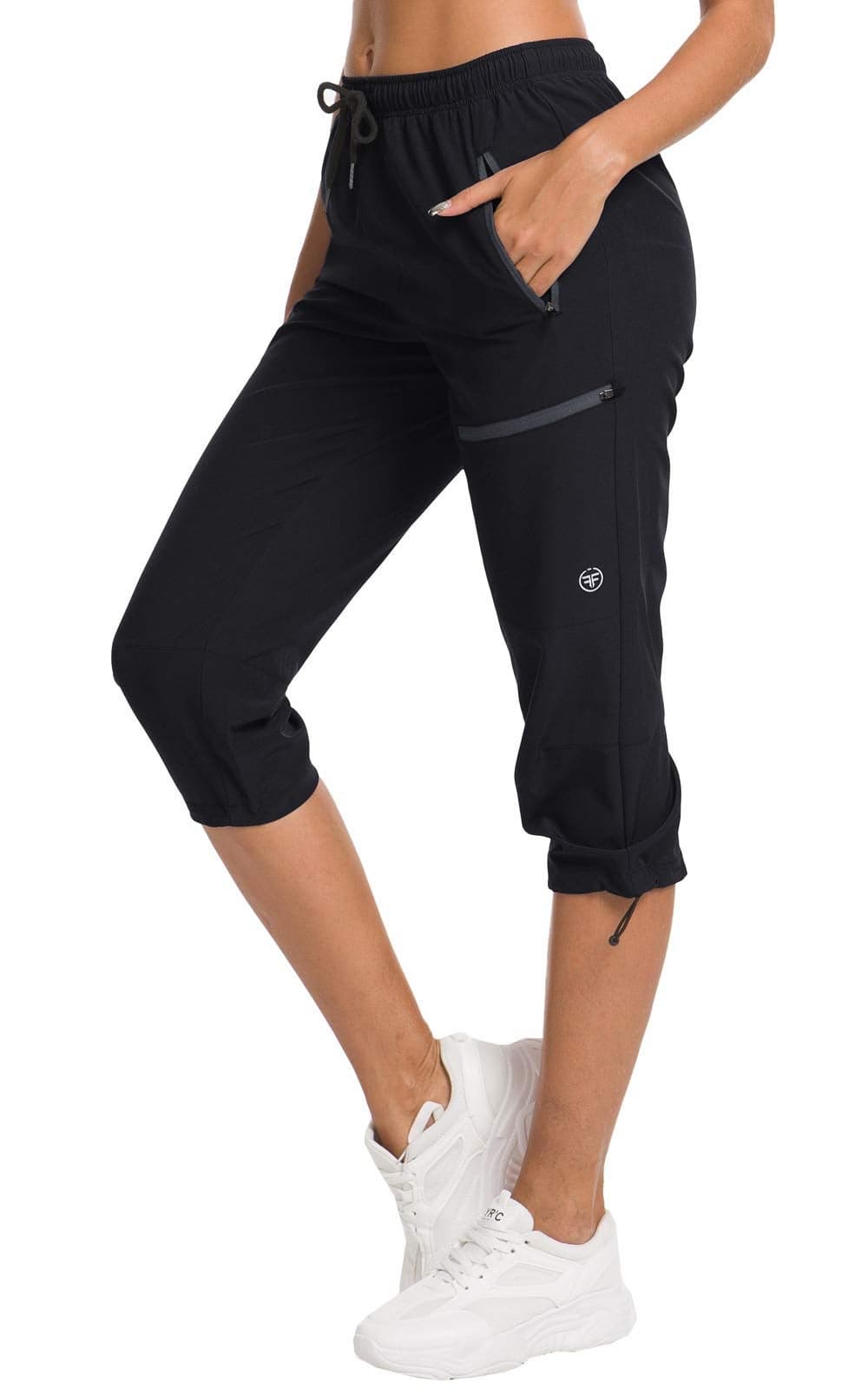 ChinFun Women's Hiking Capris Pants Outdoor Quick Dry Cargo Cropped Pants Water Resistant UPF 50+ Black S