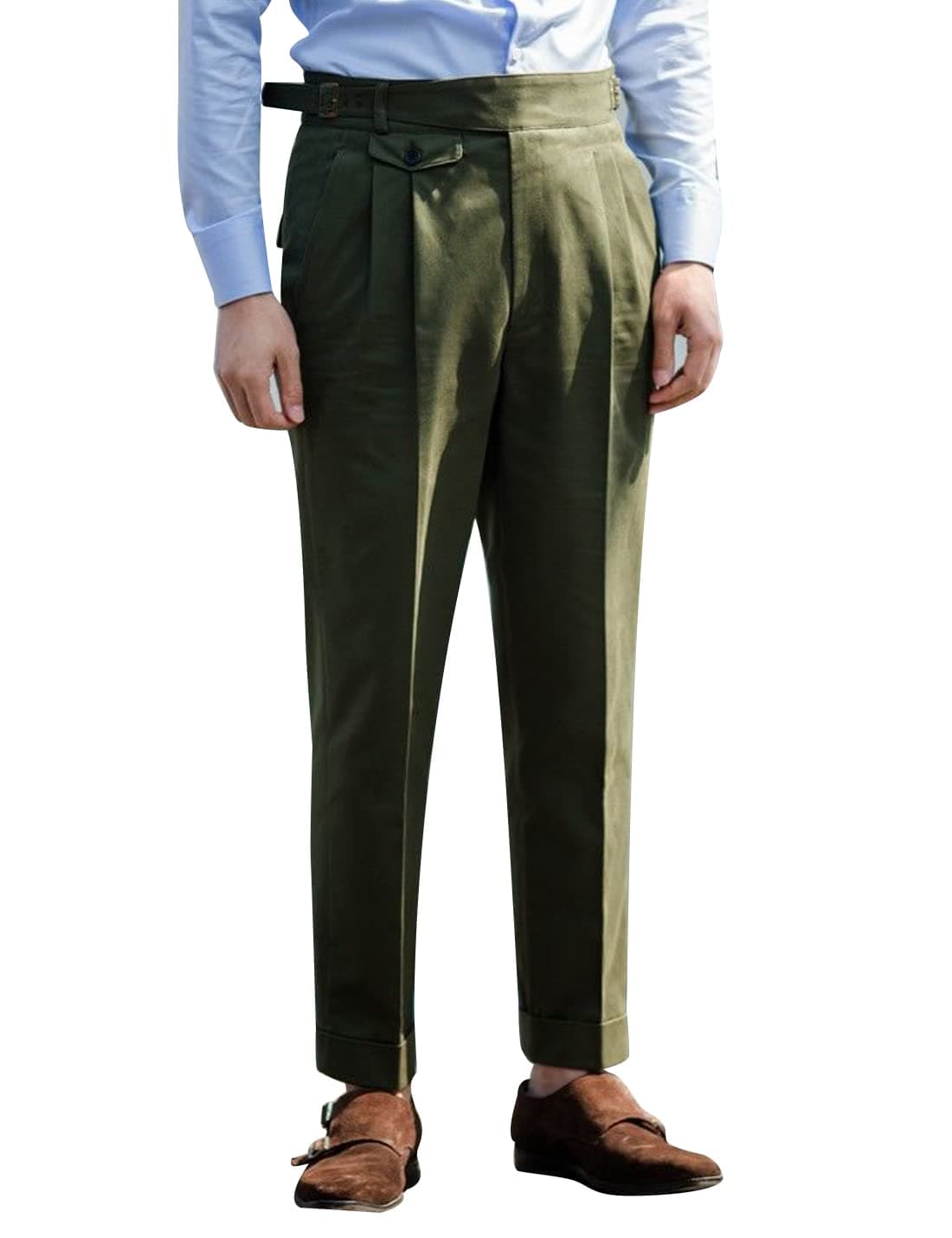 Snoly Mens Spring Fall Retro Cotton Tapered Leg Flat Front Chino Pant Straight Western Gurkha Pants as1 Alpha m Regular Regular Army Regular