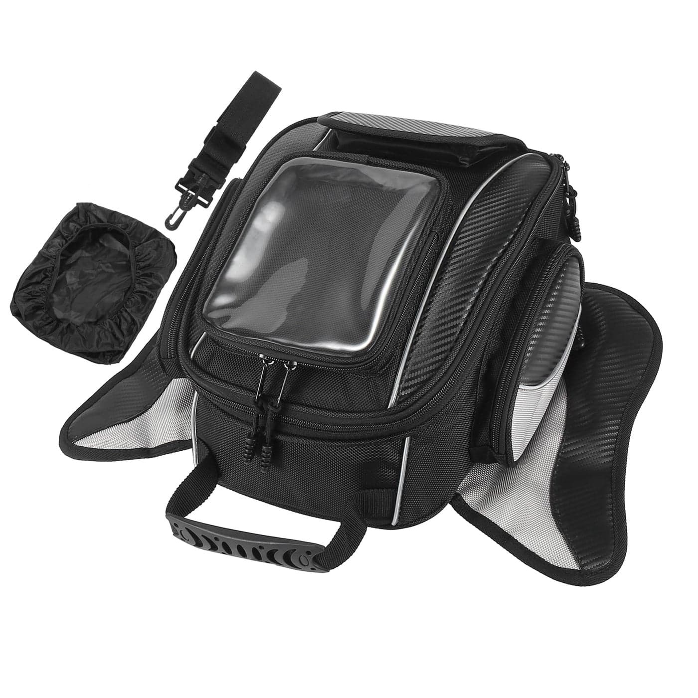 Motoforti Universal Motorcycle Magnetic Tank Tool Bag Fuel Saddlebag with Strap Waterproof Black