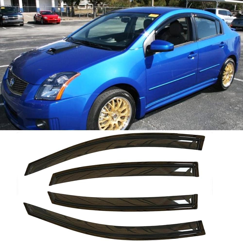 Puermto Side Window Visors Wind Deflector for 2007-2012 Nissan Sentra - 4pcs Dark Smoke Rain Guards