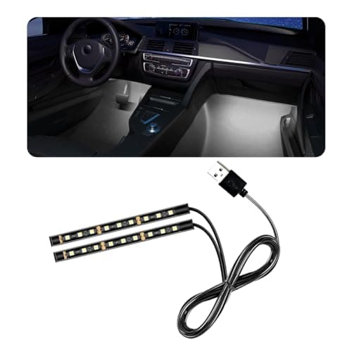 povtii Car LED Strip Light, 24 LED RGB Auto Under Dash Interior Atmosphere Lights, USB Vehicle Decorative Lamp Ambient Night Light Strip, Lighting Kit Car Accessories (White)
