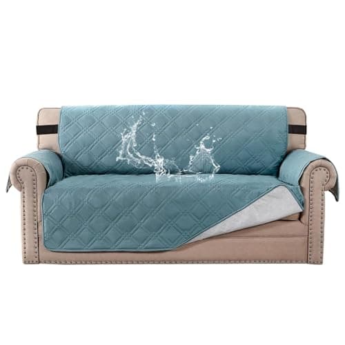 H.VERSAILTEX 100% Waterproof Sofa Slipcover Washable Loveseat Cover for 2 Cushion Cover Non-Slip Furniture Protector with Puppy Paw Silicone Backing Couch Cover for Pets Dogs (Loveseat, Stone Blue)