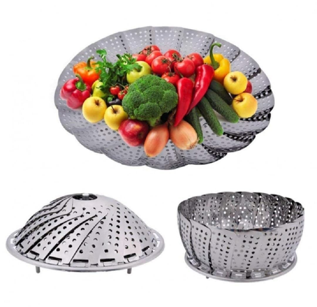 RIOZLOT Stainless Steel Folding Steamer Basket for Vegetable Fruit Steamer Punching Food Drain Bowl Basket for Cooking to Fits Various Size Pot 95 Inch