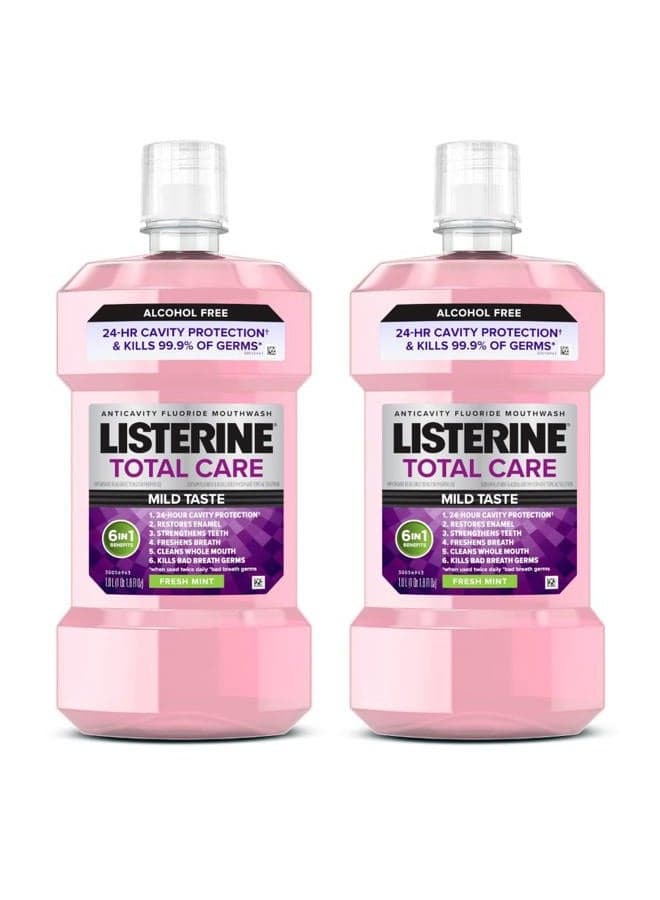 Total Care Alcohol Free Anticavity Mouthwash, Bad Breath Treatment, Oral Rinse Prevents Cavities; Fresh Mint Flavor, 1 L, 2 Pack