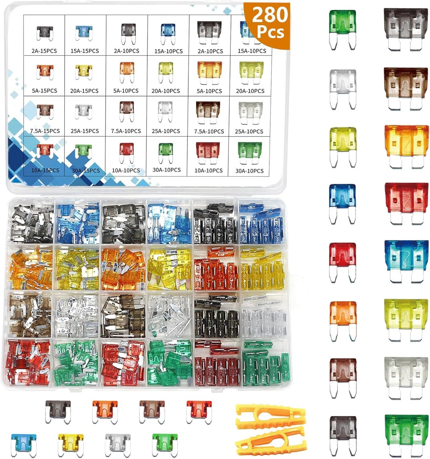 Vrupin 282Pcs Car Fuses Assortment Kit - Blade-Type Automotive Fuses for Cars, RVs, Trucks, and Motorcycles