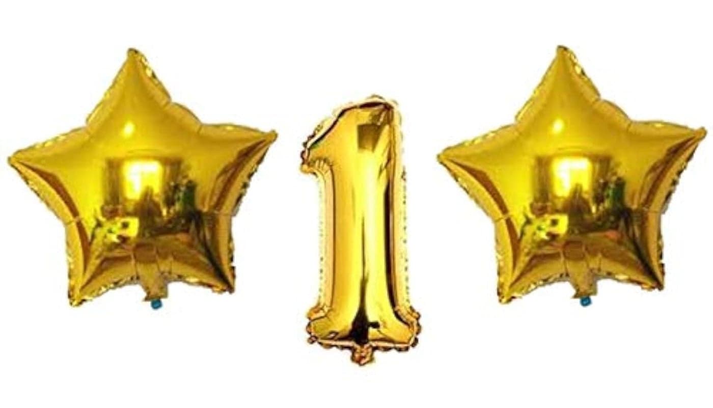 Evisha 1 pcs Number Foil Balloons and 2 pcs Star Golden Foil Balloons (Set of 3 Balloons) Size : 16" (1-Stars)