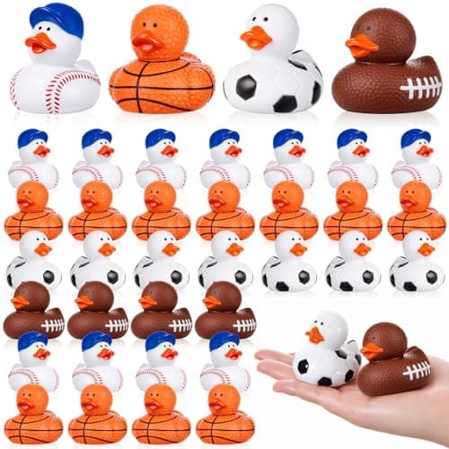 Deekin 24 Pcs Rubber Ducks 2 Inch Bulk Sport Party Favors for Team Events Decorations Birthday Party Supplies Club Player Gift BasketballFootballSoccerBaseball