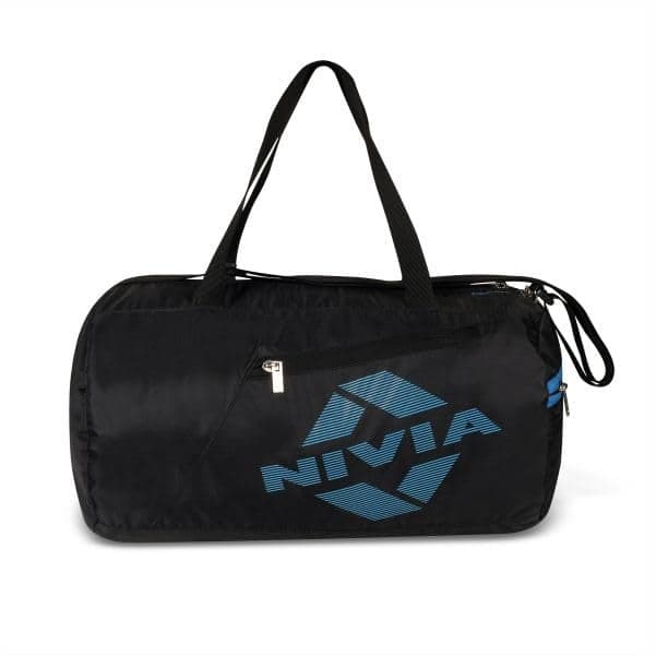 Nivia Deflate 2.0 Gym & Duffle Bag for Men & Women, Fitness & Sports Bag with Adjustable Shoulder Strap, Spacious Main Compartment, Ideal for Travel, Workout, Training (Black-Blue), Capacity-18L