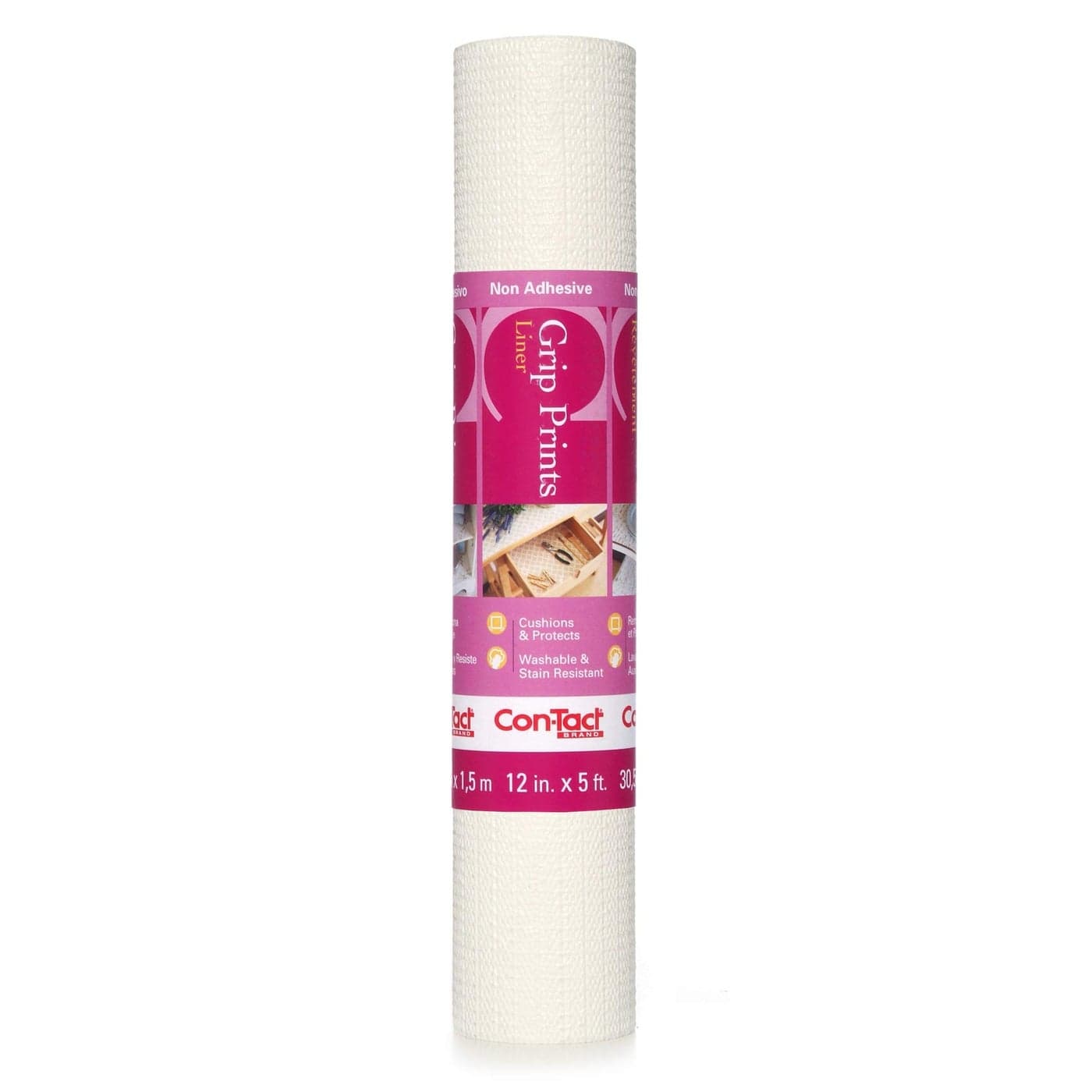 Con-Tact Brand Grip Prints Shelf Liner, Durable and Non-Adhesive Liners, Non-Slip Drawer and Cabinet Liner, 12" x 5', White, Pack of 1 Roll